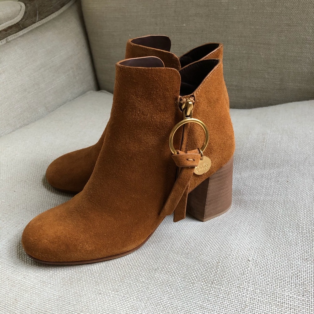 See by Chloe Ankle Boots Block Heel Suede O Ring - Picture 4 of 8